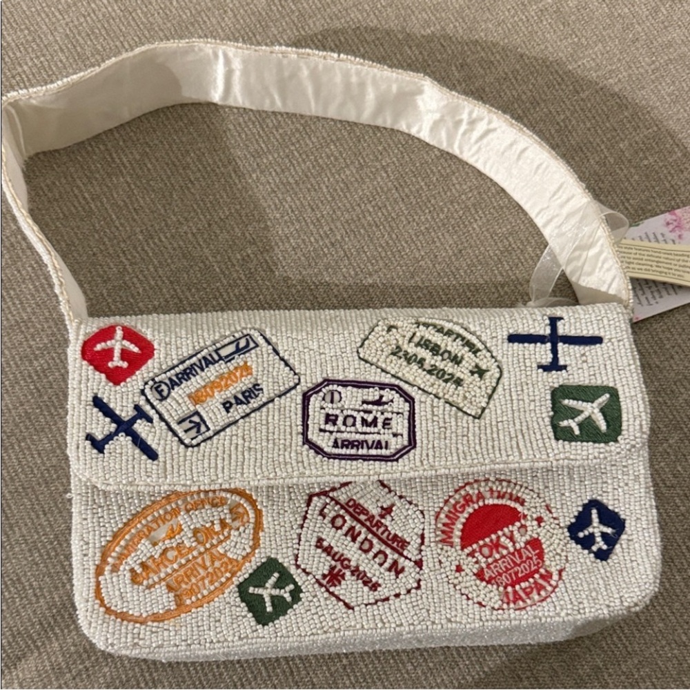 New Passport Stamped Beaded Bag
